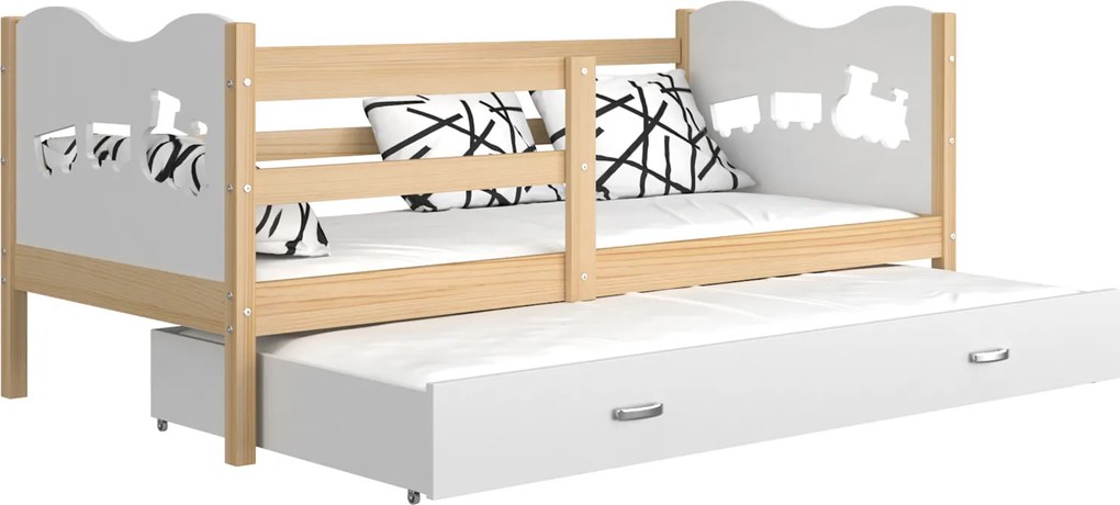 GL Detská posteľ MAX P2 s prístelkou 190x80 biela Farba: Borovica, Motív: Vláčik