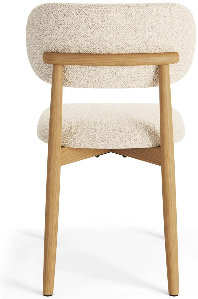 ALMO Krémová (látka Monza 90) / lakovaný dubový rám – DREVENÁ BOUCLÉ STOLIČKA DO OBÝVAČKY, JEDÁLNE A KUCHYNE V RETRO ŠTÝLE