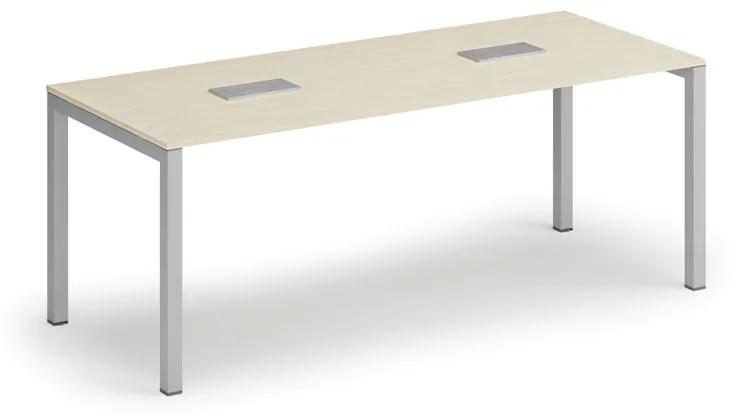 Stôl SQUARE 2000 x 800 x 750, biela + 2x stolná zásuvka TYP II, strieborná