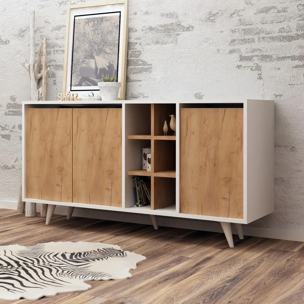 Komoda Seria 140 cm dub craft zlatý/biela