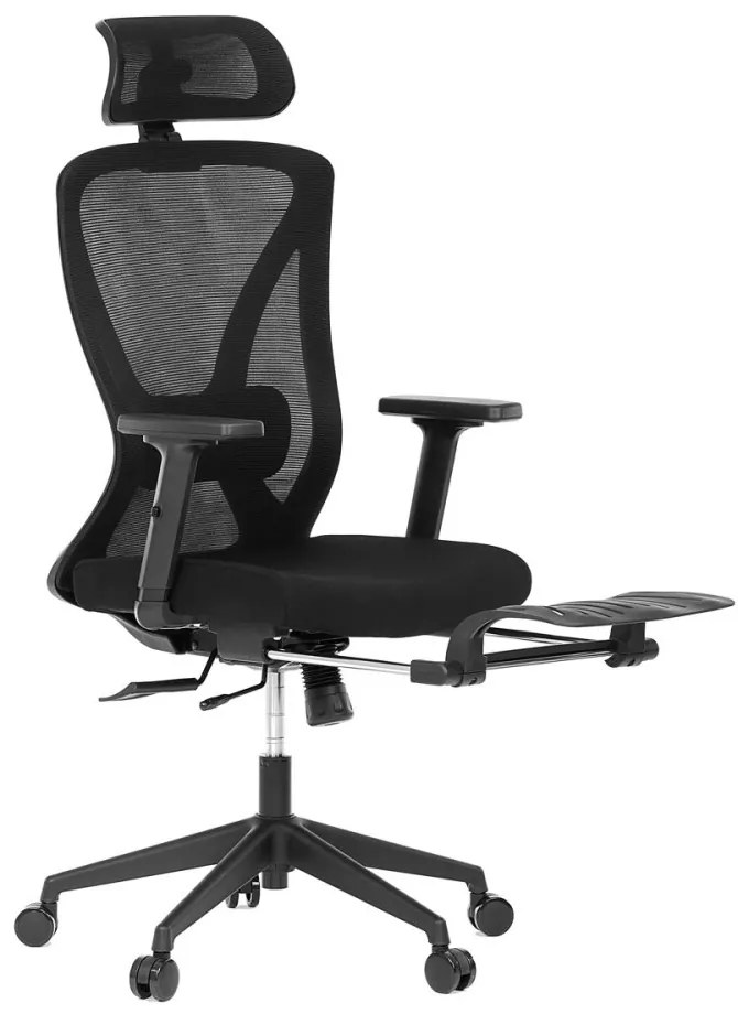 Ergonomická kancelárska stolička ZANE s podnožkou — sieťovina/látka, čierna