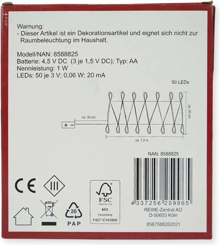 Vianočná reťaz 50 LED, behúň na stôl