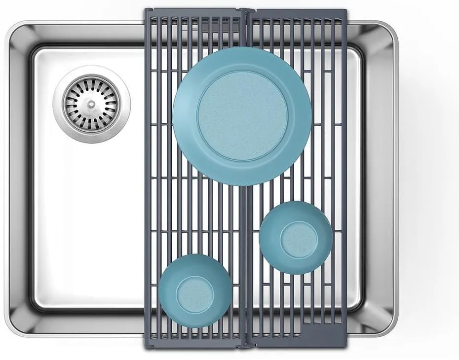 Sivá nastaviteľná plastová odkvapkávacia mriežka na drez 43x13 cm Platform – Joseph Joseph