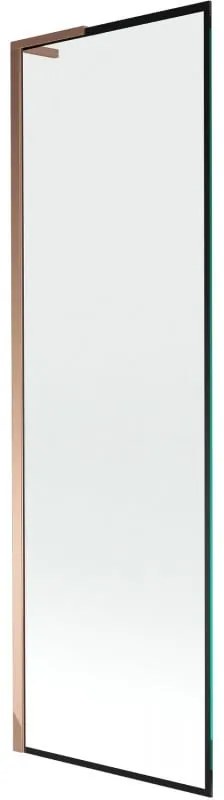 Mexen Next L, 1-krídlová vaňová zástena 60 x 150 cm, 6mm číre sklo-čierny vzor, ružové zlato profil, 895-060-000-03-70-60