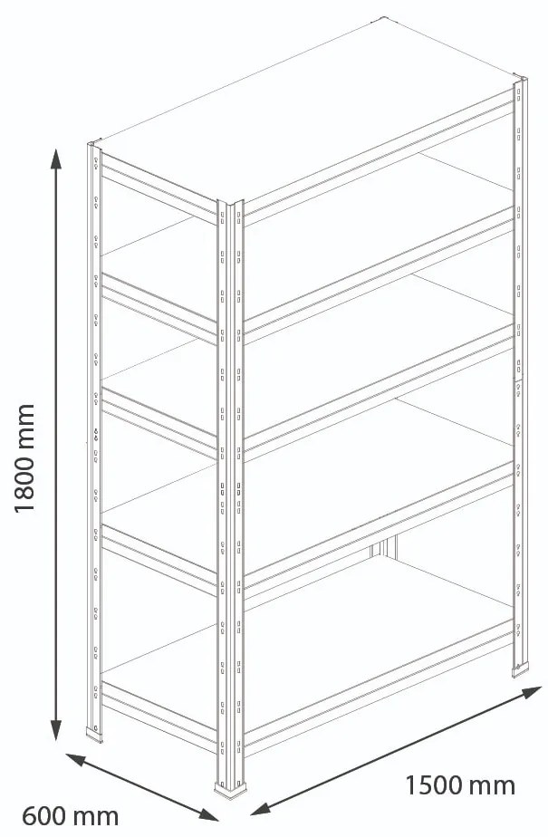 Majster Regál RIVET bezskrutkový kovový regál s HDF policou, 180x150x60 cm, 5 políc, 250kg na policu, modrá farba, Modrá