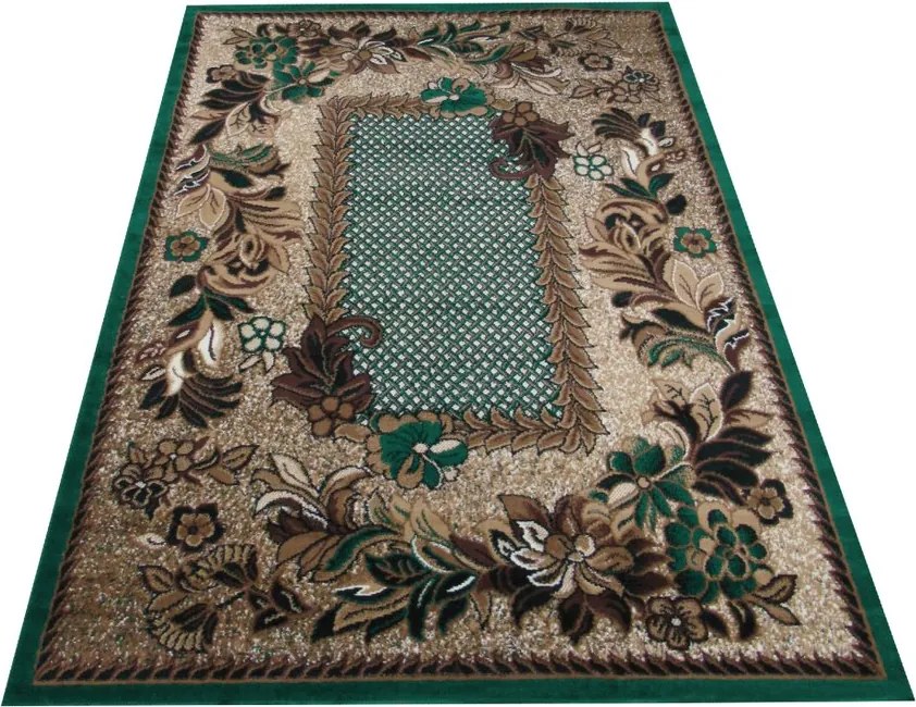 DY Zelený koberec s kvetinovým vzorom Alfa 01 Rozmer: 150x300 cm