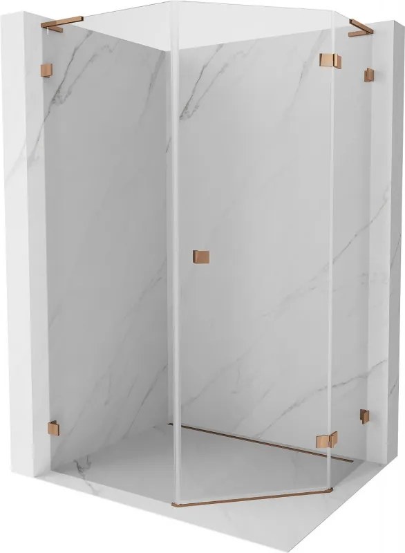 Mexen Lunar, L päťuholníkový sprchový kút s pravým sklonom 80 x 90 cm, 8mm číre sklo, profil ružové zlato, 831L-080P-090L-60-00-P
