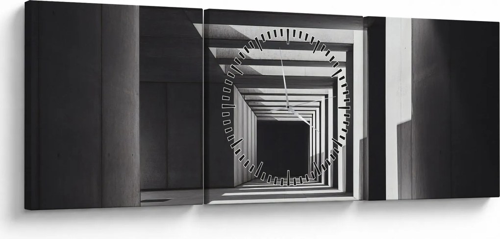 Obraz - Štvorcový tunel (s hodinami) (90x30 cm)