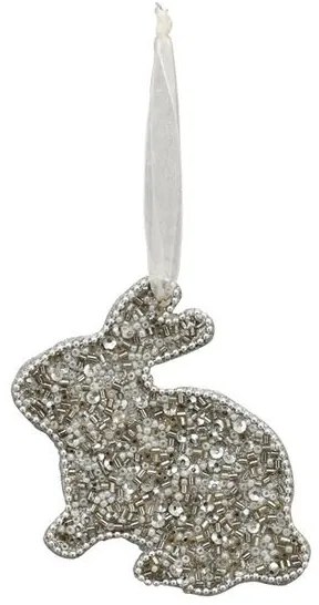 Strieborný veľkonočný zajačik s korálkami na stužke Fli - 10*8 cm