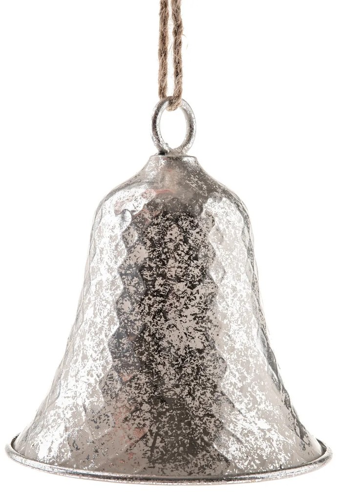 Kovový závesný zvonček 17 cm, farba strieborná, rustik