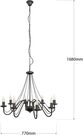 Luster na reťazi MALBO 8xE14/10W/230V čierny