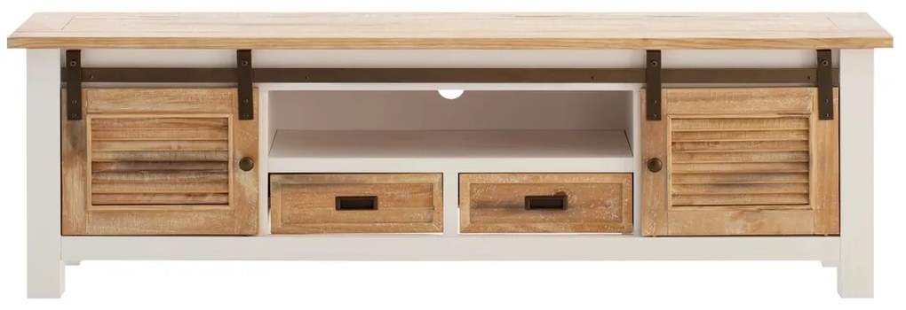 furniture-nabytek.cz - Masivní TV stolek Capera z borovice a MDF, lakovaný, bílá/hnědá