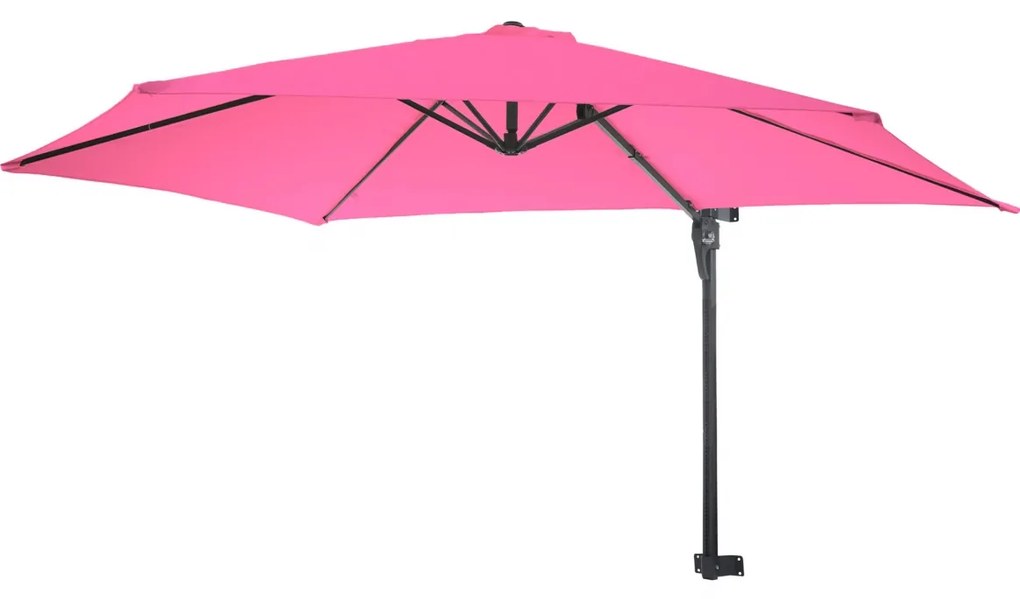 Nástenný slnečník Casoria 3 m polyester hliník/oceľ - ružovo-červená