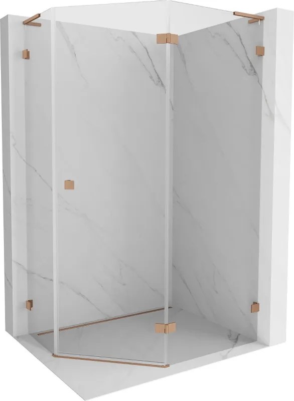 Mexen Lunar, L pravý výklopný päťuholníkový sprchový kút 100 x 90 cm, 8mm číre sklo, profil medená matná, 831L-100P-090L-65-00-P