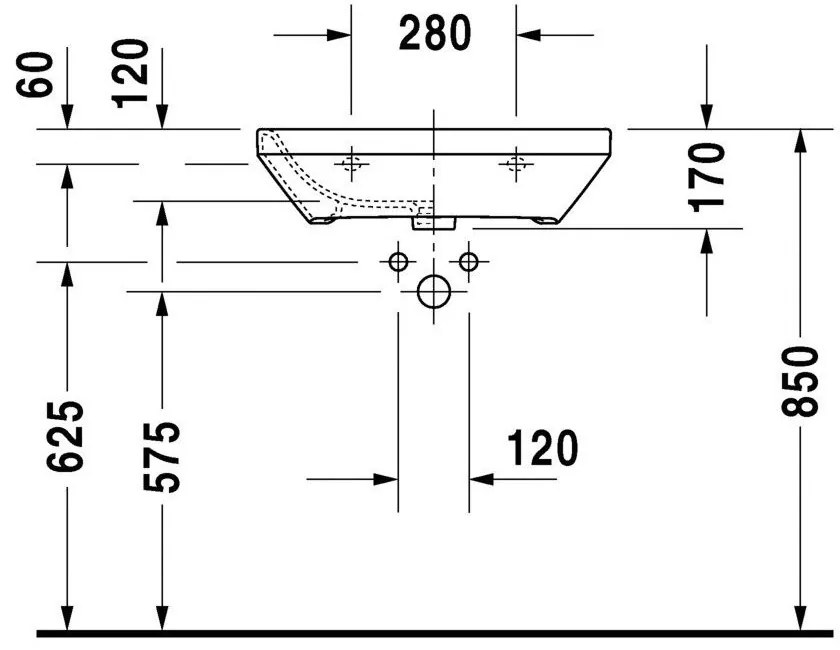 DURAVIT DuraStyle Med závesné umývadlo bez otvoru, bez prepadu, 600 mm x 440 mm, 2324600070