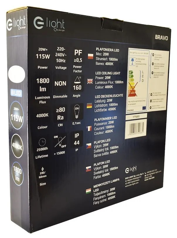 Stropné LED svietidlo Bravo, 1x LED 20w, 4000k, ch