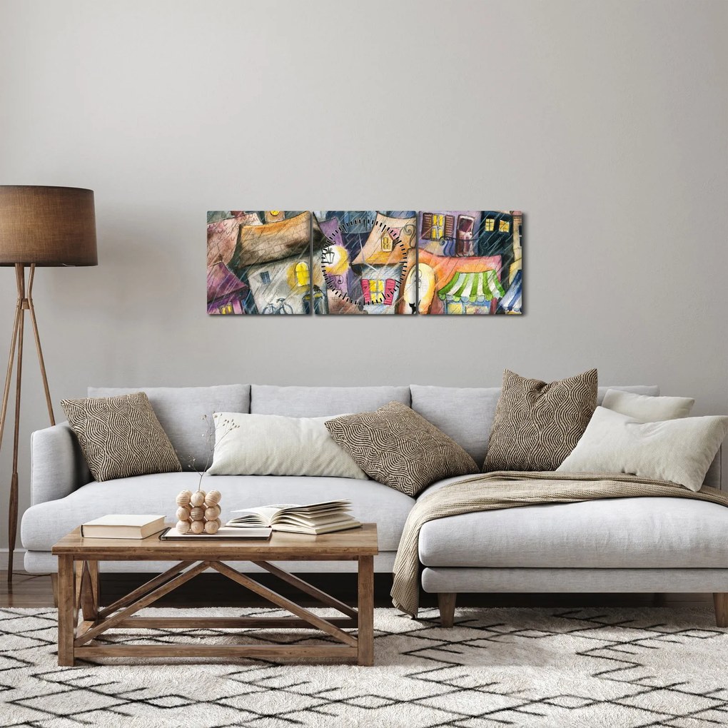 Obraz - Daždivý večer (s hodinami) (90x30 cm)