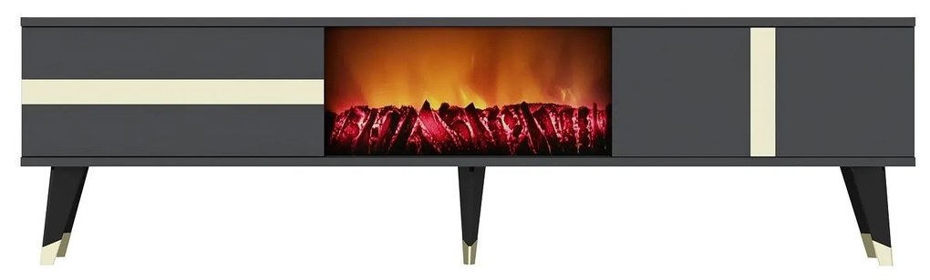 TV stolík/skrinka s krbom Vekika 3 (antracit + zlatá) . Akcia -30%. Vlastná spoľahlivá doprava až k Vám domov. 1095527