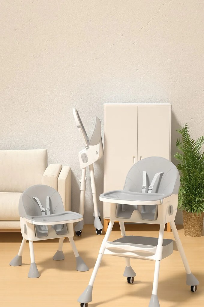 Stolička na kŕmenie KDK03 4v1 sivá + podbradník a kolieska ZDARMA