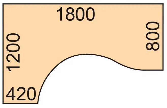 Výškovo nastaviteľný stôl, elektrický, 675-1325 mm, ergonomický ľavý, doska 1800x1200 mm, biela podnož, buk