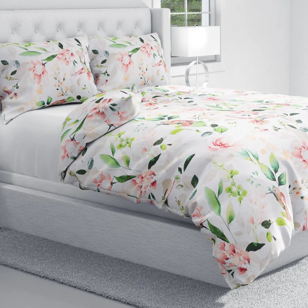 Biante Bavlnené posteľné obliečky Sandra SA-432 Vtáci medzi kvetmi Predĺžené 140x220 a 70x90 cm