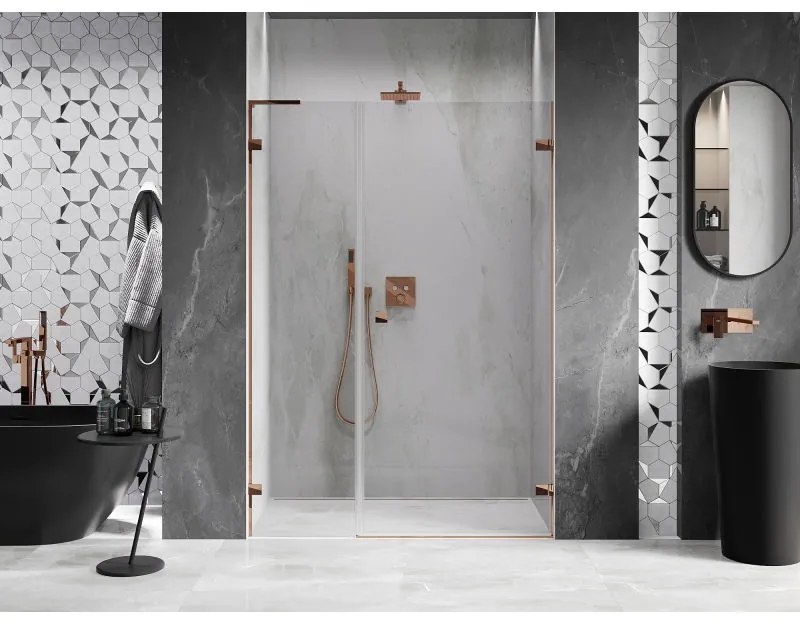 Mexen Lunar-B, L Otočné pravé sprchové dvere 120 cm, 8mm číre sklo, ružové zlato profil, 832SL-120-050-60-00-P
