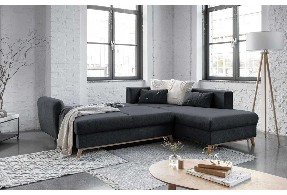 Tmavosivá rozkladacia rohová pohovka Miuform Scandic Lagom L, pravý roh