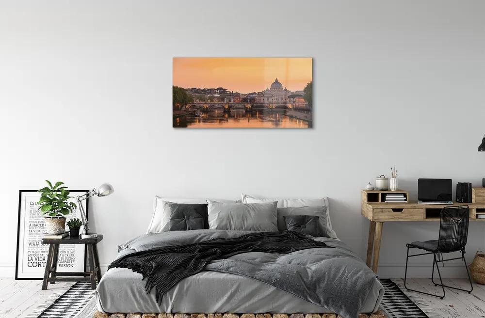 Sklenený obraz rieka Rím Sunset mosty budovy 140x70 cm