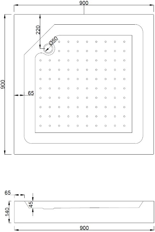 Mexen Rio, štvorcový sprchovací kút s posuvnými dverami 90 x 90 cm, 6mm číre sklo, čierny profil + biela vysoká vanička Rio, 860-090-090-70-00-4510