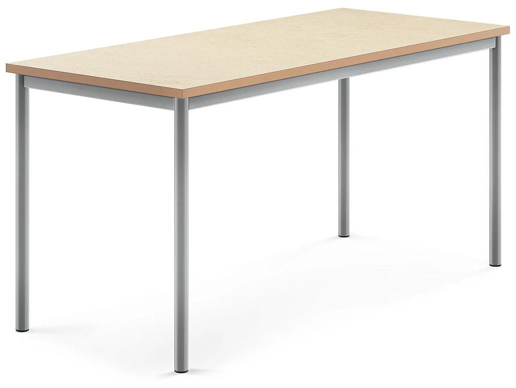 Stôl SONITUS, 1600x700x760 mm, linoleum - béžová, strieborná