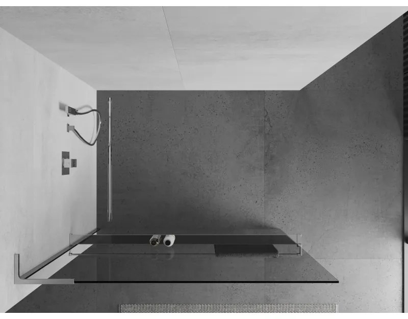 Mexen Kioto+ L, sprchová zástena Walk-In s poličkou a vešiakom 50 x 200 cm, 8mm číre sklo, chrómový profil, 800-050-123-01-00