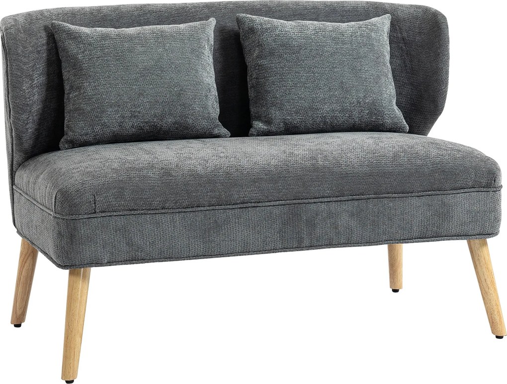 HOMCOM dvojmiestna kompaktná wingback pohovka s 2 vankúšmi, 117 cm, hrubé polstrovanie, moderná čalúnená sedačka s drevenými nohami do obývačky alebo