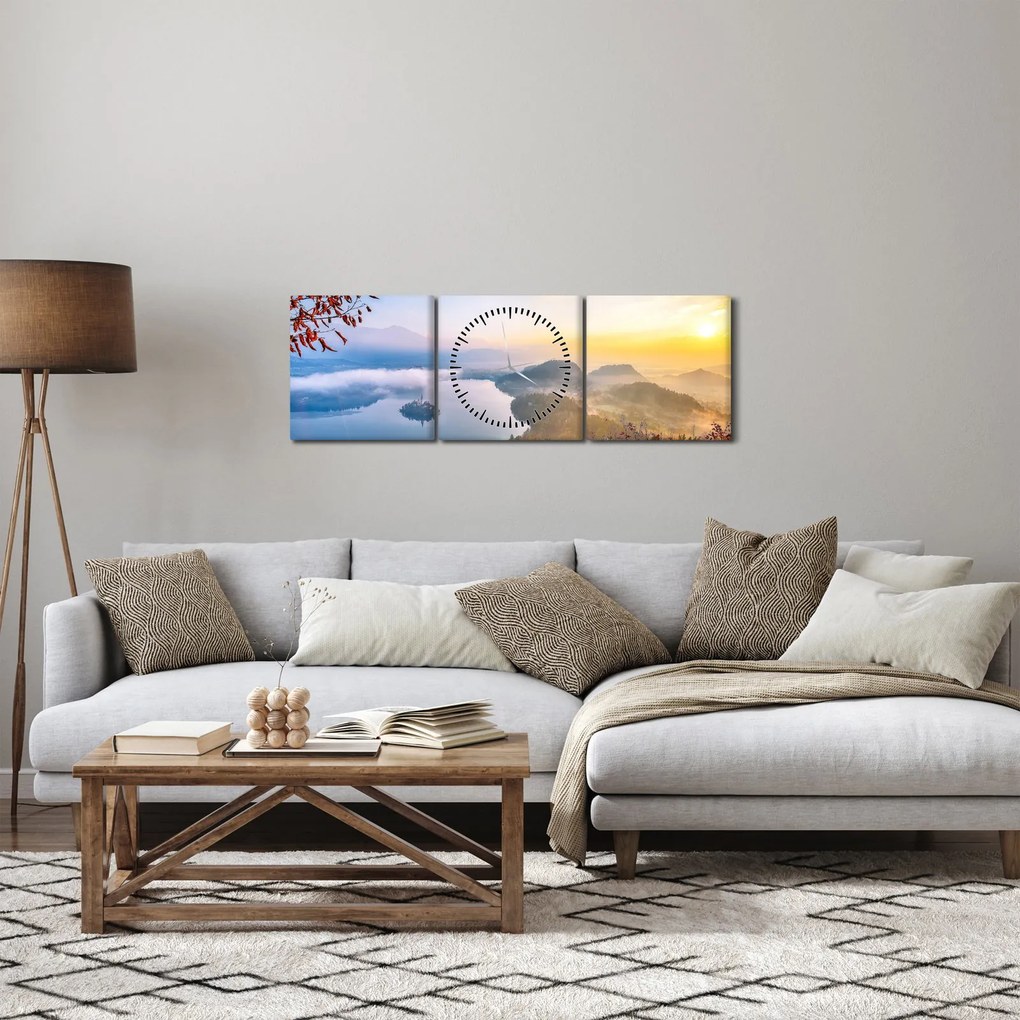 Obraz - Bledské jazero (s hodinami) (90x30 cm)