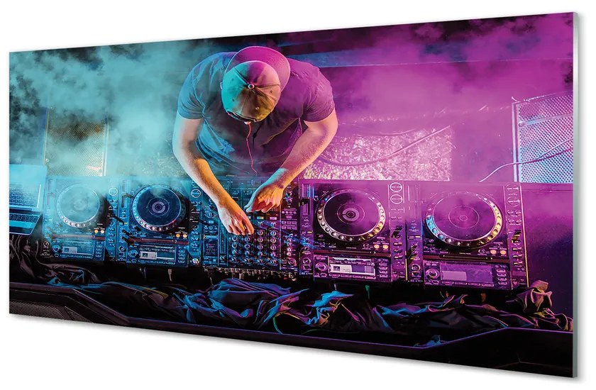 Sklenený obklad do kuchyne DJ konzola farebné osvetlenie 120x60 cm