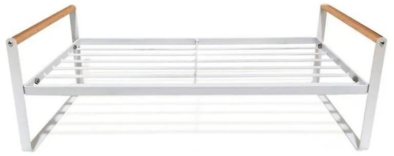Prídavná polica s drevenými úchytkami, odkvapkávač, biely kov MAISON XL - 52x21x20