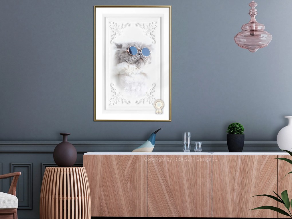 Artgeist Plagát - Cat with Glasses [Poster] Veľkosť: 20x30, Verzia: Čierny rám s passe-partout