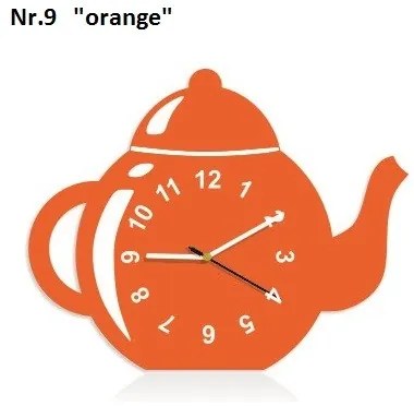 Dekoračné kuchynské hodiny v tvare čajníka oranžová