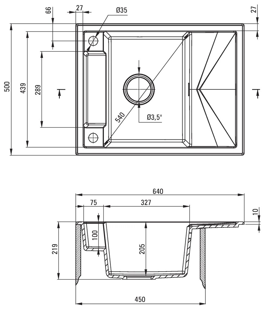 Deante Magnetic, granitový drez na dosku 640x500x219 mm Z/KO, 3,5" + priestorovo úsporný sifón, 1-komorový, šedá, ZRM_S11A