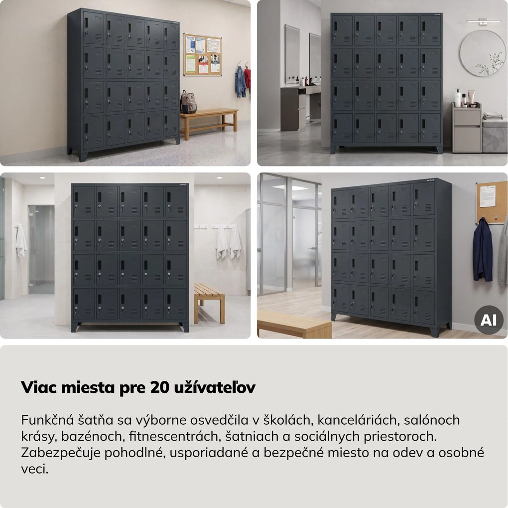 Skrinka s 20 priehradkami na nožičkách, antracitová, 1360x1720x450 mm: ROBERT