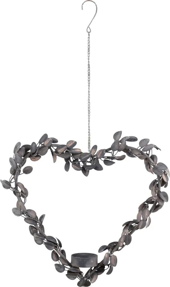 Zinkový antik závesný svietnik v tvare srdca Flowers - 27*5*27cm
