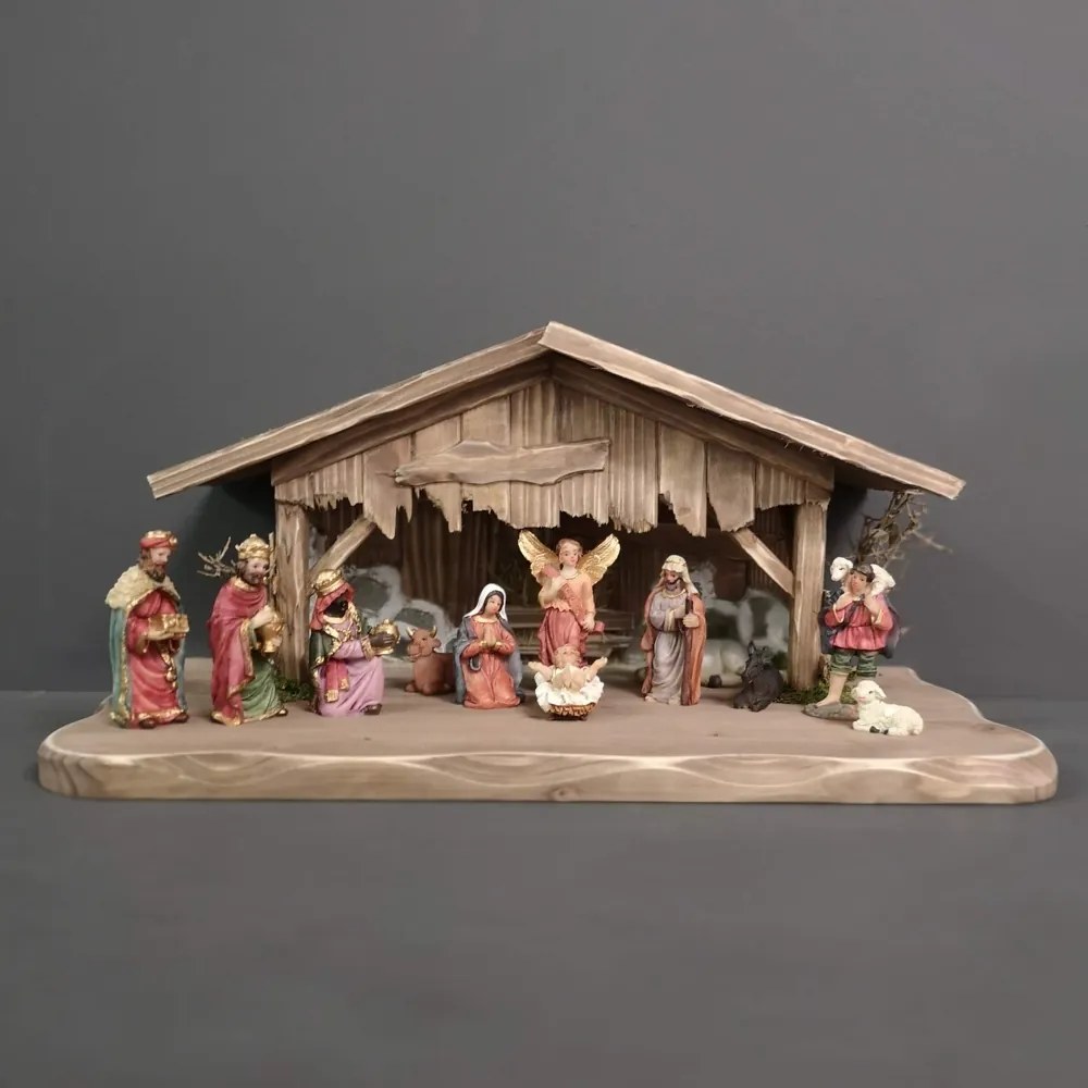 AMADEA Drevený betlehem šedohnedý BEZ FIGURÍK 45 cm