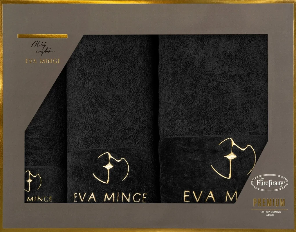FROTÉ UTERÁK EVA MINGE GAJA SADA 1KS 30X50 CM, 1KS 50X90 CM, 1KS 70X140 CM ČIERNA