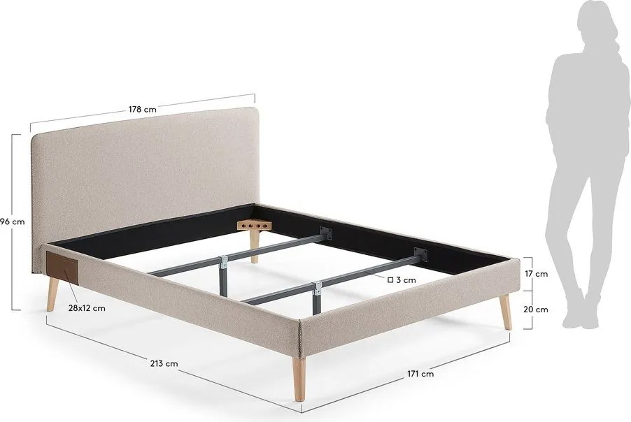 Béžová dvojlôžková posteľ Kave Home Lydia, 160 x 200 cm