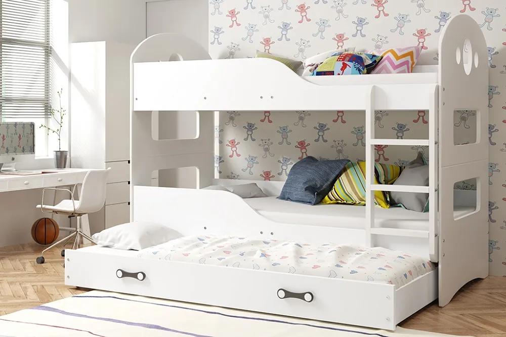 Poschodová posteľ s prístelkou DOMINIK 3 - 190x80cm Biely - Biely