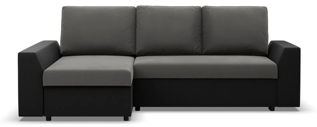 Rohová rozkladacia sedacia súprava PAUL látka v kombinácii s eko-kožou Ľavá Sivá/čierna II