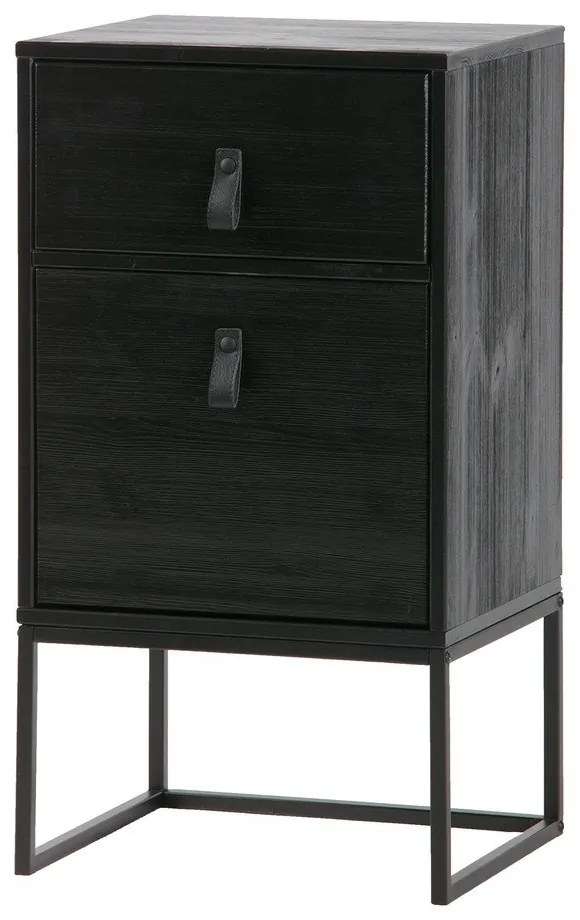 Čierny nočný stolík so zásuvkou a dvierkami WOOOD Zola