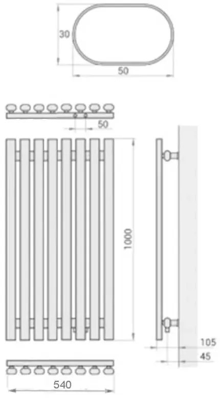 Regnis Lazur LA, vykurovacie teleso 540x1000mm so stredovým pripojením 50mm, 766W, biela matná, LAZURLA/1000/540/D5/WHITE