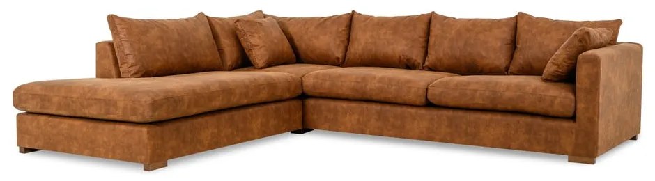 Koňakovohnedá rohová pohovka z imitácie kože (ľavý roh) Hamburg – Scandic
