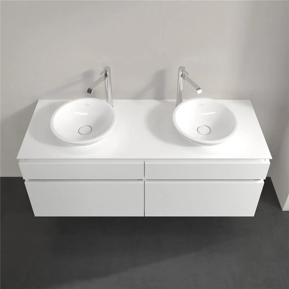 VILLEROY &amp; BOCH Legato závesná skrinka pod dve umývadlá na dosku, 4 zásuvky, 1400 x 500 x 550 mm, Glossy White, B59200DH