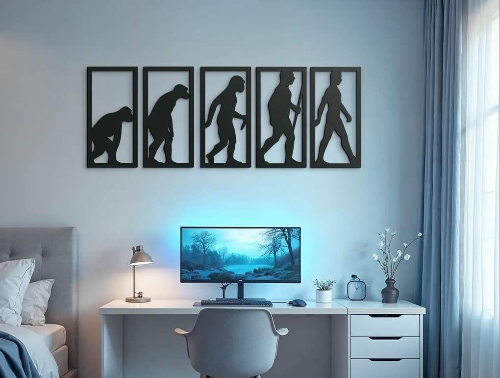 drevko Viacdielny obraz na stenu Evolúcia Rozmer obrazu: 37 x 100 cm, Farba dekorácie: Čierna